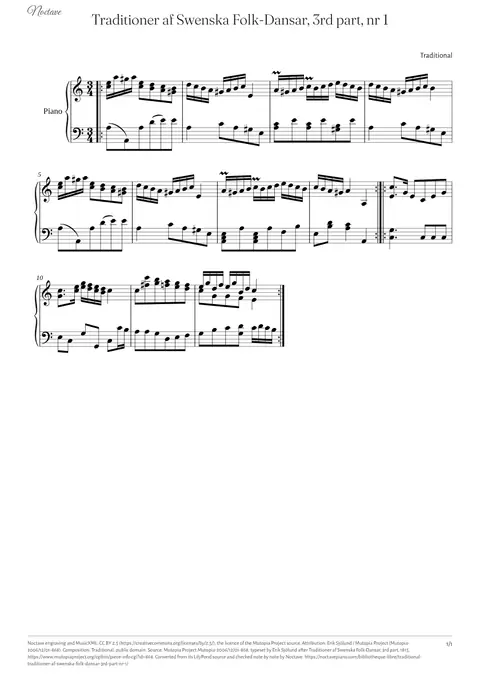 Première page de la partition de Traditioner af Swenska Folk-Dansar, 3rd part, nr 1