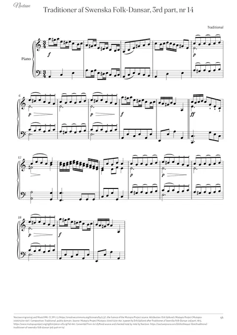 First page of the score of Traditioner af Swenska Folk-Dansar, 3rd part, nr 14
