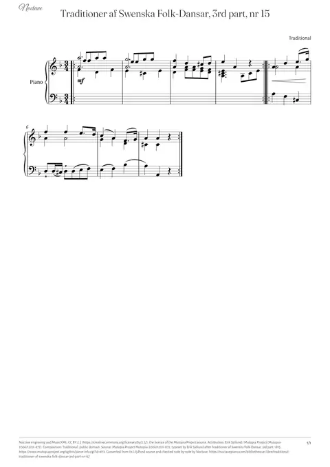 First page of the score of Traditioner af Swenska Folk-Dansar, 3rd part, nr 15
