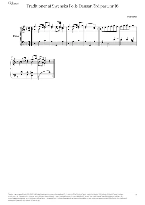 First page of the score of Traditioner af Swenska Folk-Dansar, 3rd part, nr 16