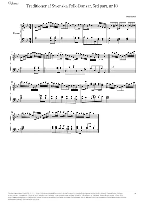 First page of the score of Traditioner af Swenska Folk-Dansar, 3rd part, nr 18