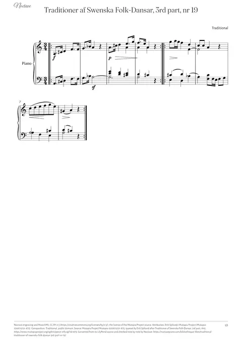 First page of the score of Traditioner af Swenska Folk-Dansar, 3rd part, nr 19
