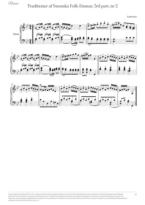 Première page de la partition de Traditioner af Swenska Folk-Dansar, 3rd part, nr 2