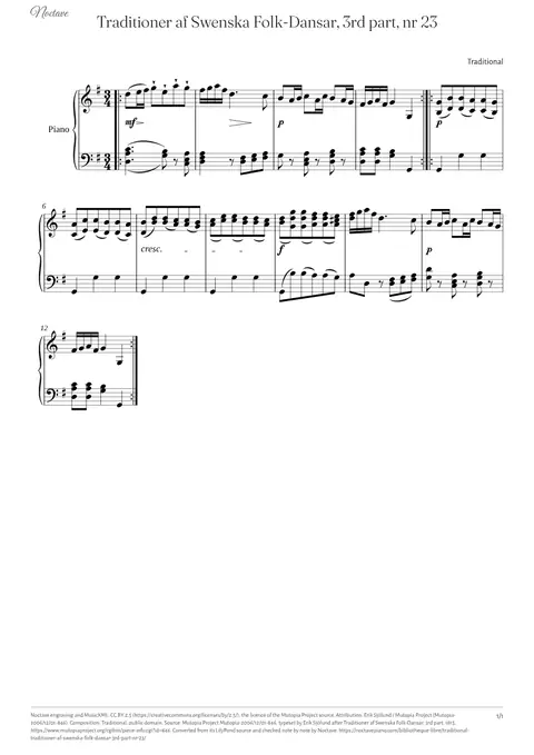 First page of the score of Traditioner af Swenska Folk-Dansar, 3rd part, nr 23