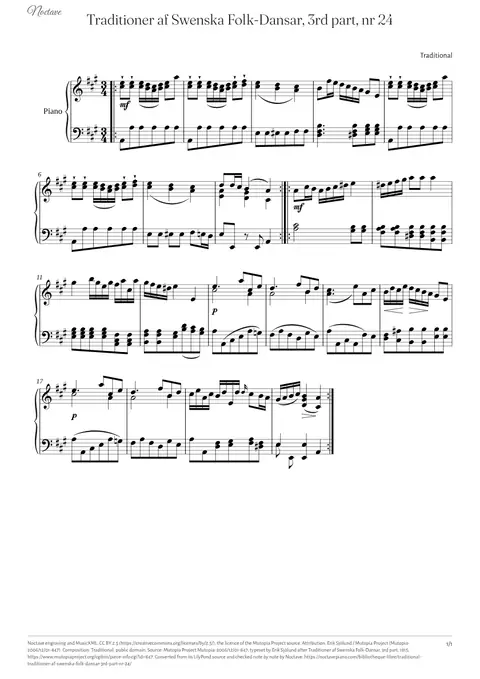 Première page de la partition de Traditioner af Swenska Folk-Dansar, 3rd part, nr 24