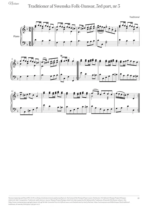 First page of the score of Traditioner af Swenska Folk-Dansar, 3rd part, nr 3