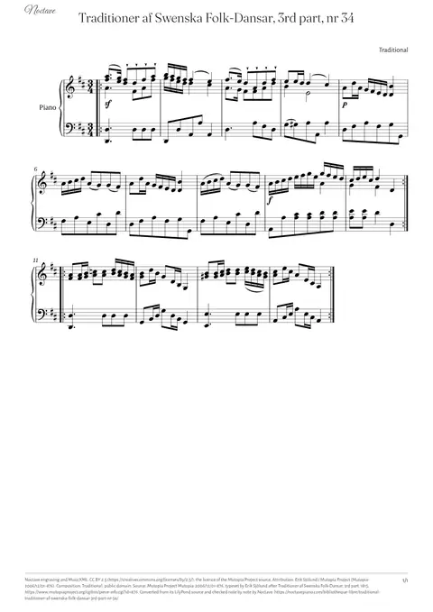 First page of the score of Traditioner af Swenska Folk-Dansar, 3rd part, nr 34