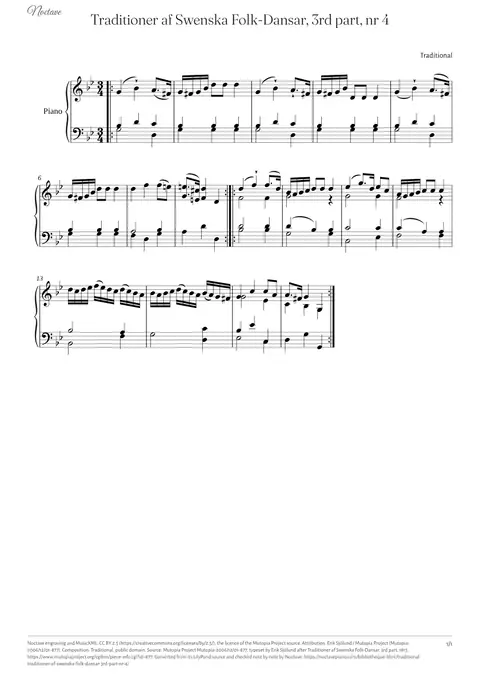 First page of the score of Traditioner af Swenska Folk-Dansar, 3rd part, nr 4