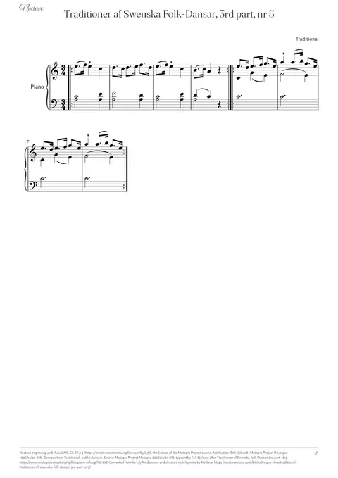 Première page de la partition de Traditioner af Swenska Folk-Dansar, 3rd part, nr 5