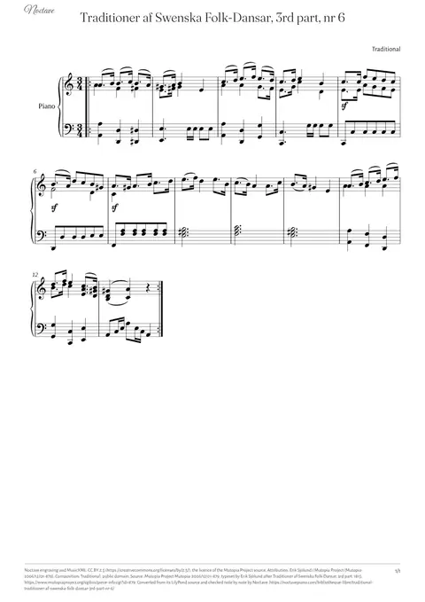 Première page de la partition de Traditioner af Swenska Folk-Dansar, 3rd part, nr 6