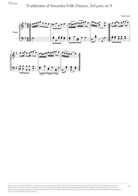 Première page de la partition de Traditioner af Swenska Folk-Dansar, 3rd part, nr 9