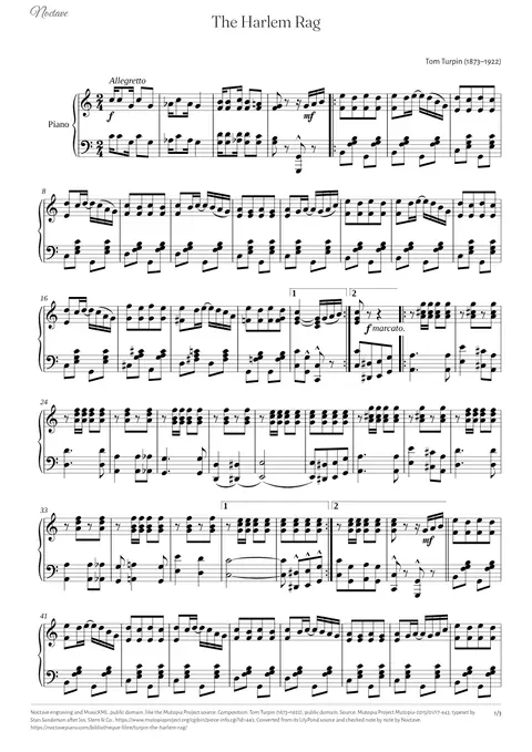 Première page de la partition de The Harlem Rag