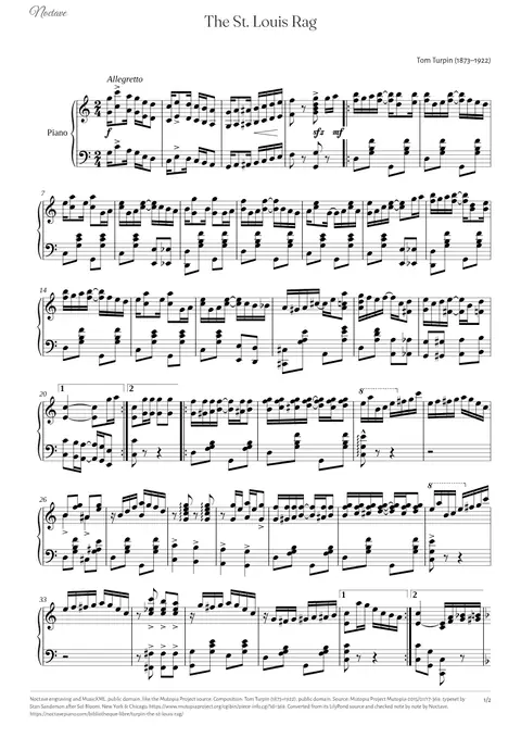 Première page de la partition de The St. Louis Rag