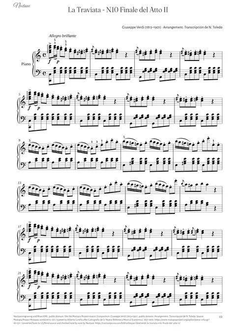 Première page de la partition de La Traviata - N10 Finale del Atto II