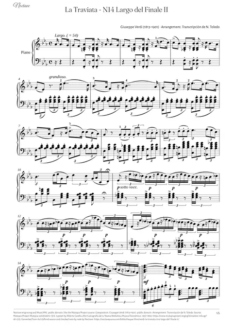 Première page de la partition de La Traviata - N14 Largo del Finale II