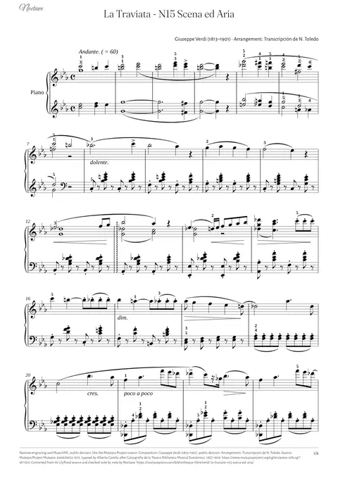First page of the score of La Traviata - N15 Scena ed Aria