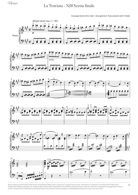 First page of the score of La Traviata - N18 Scena finale