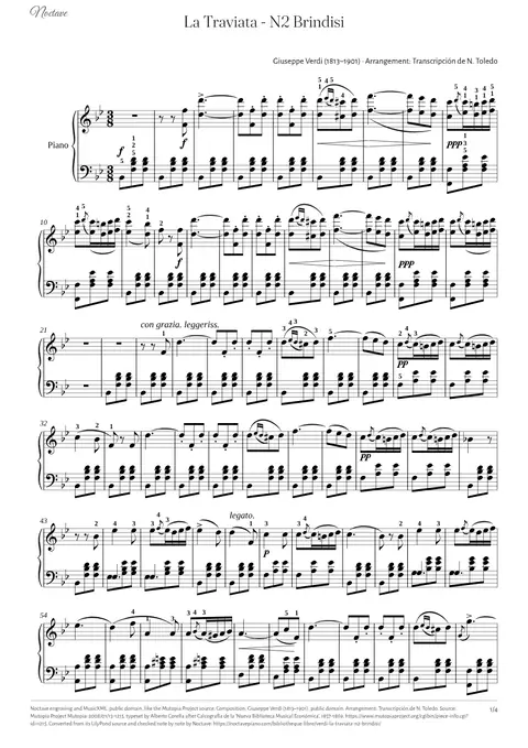Première page de la partition de La Traviata - N2 Brindisi