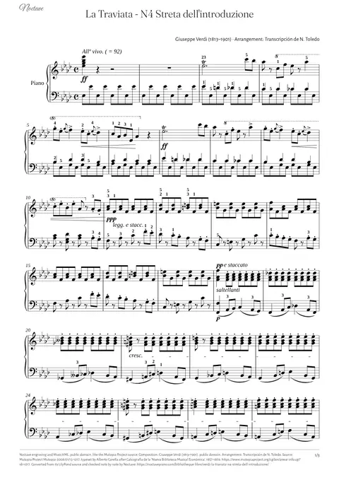 Première page de la partition de La Traviata - N4 Streta dell'introduzione