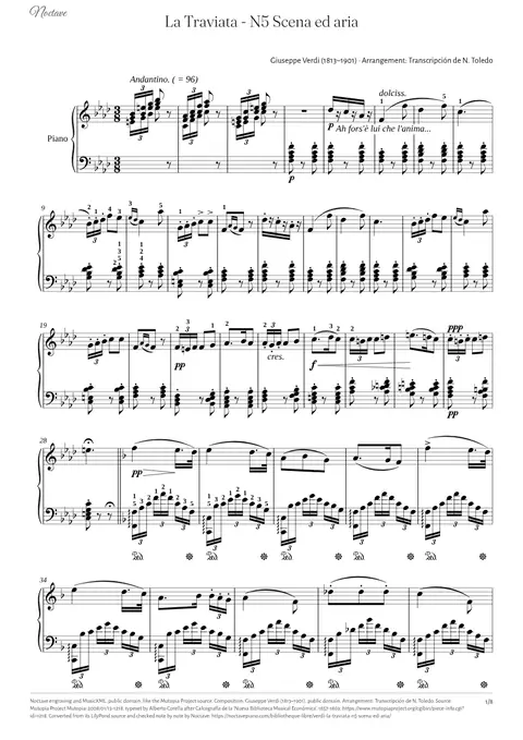 First page of the score of La Traviata - N5 Scena ed aria