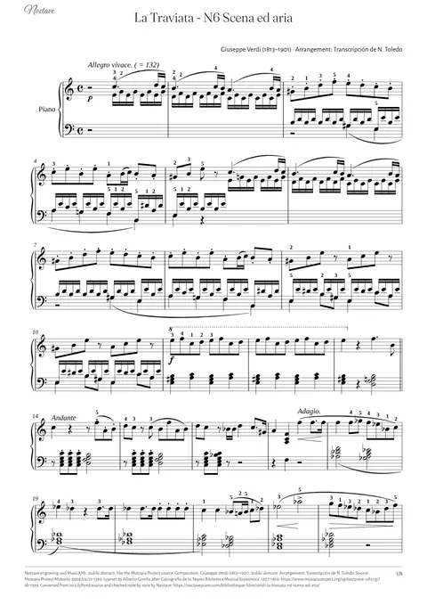 Première page de la partition de La Traviata - N6 Scena ed aria