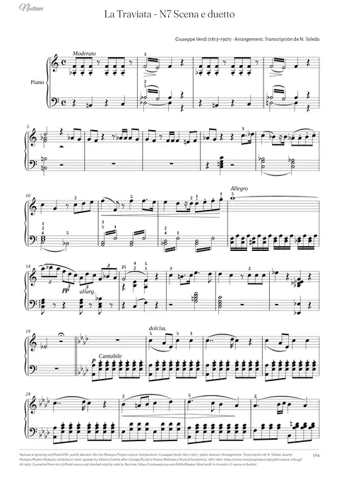First page of the score of La Traviata - N7 Scena e duetto