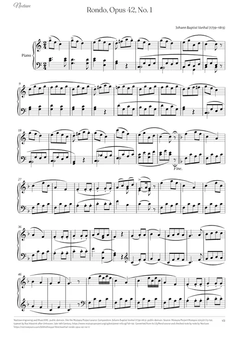 Première page de la partition de Rondo, Opus 42, No. 1