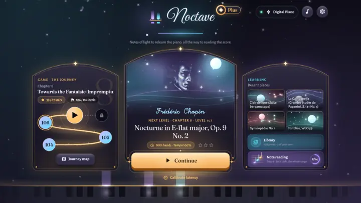 The home screen, Noctave's