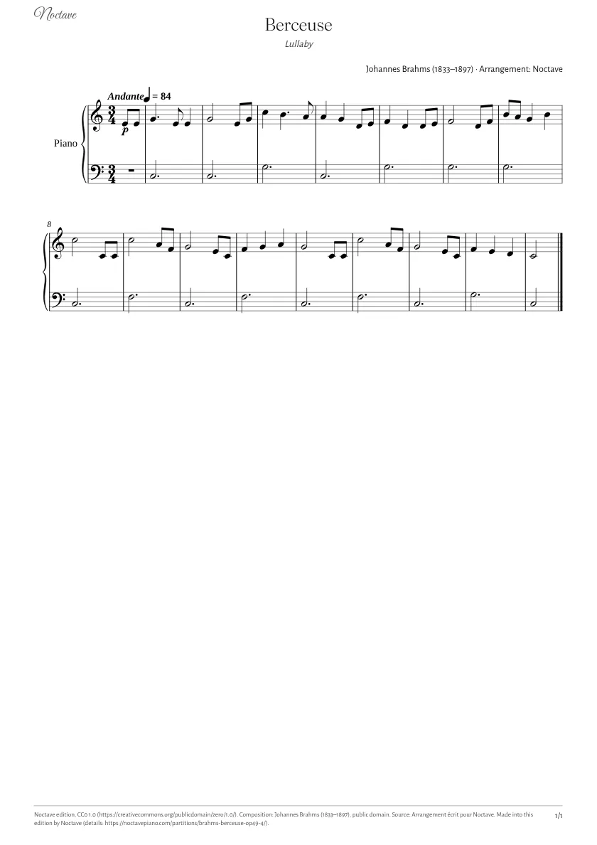 Première page de la partition de Berceuse