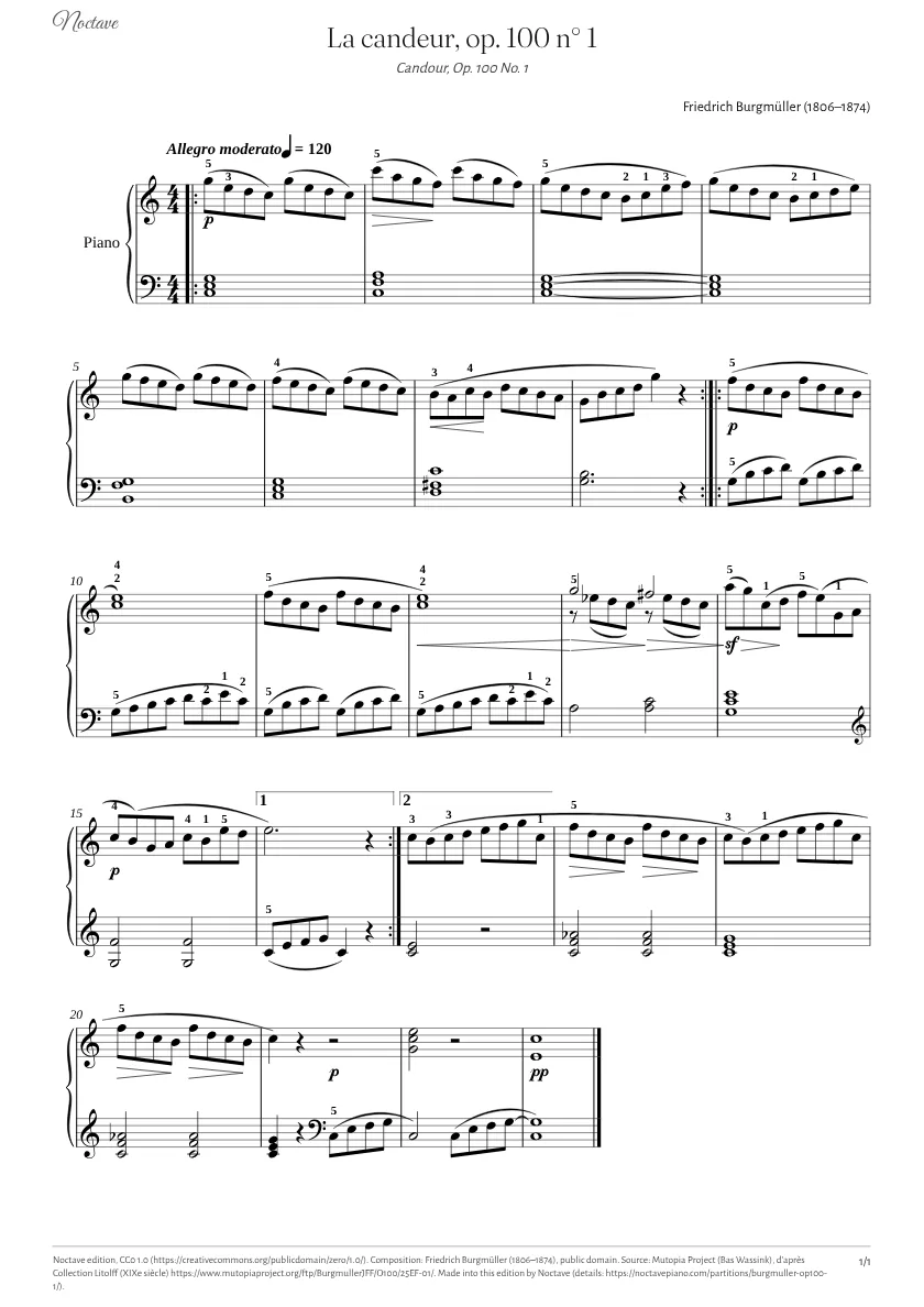 First page of the score of Candour, Op. 100 No. 1