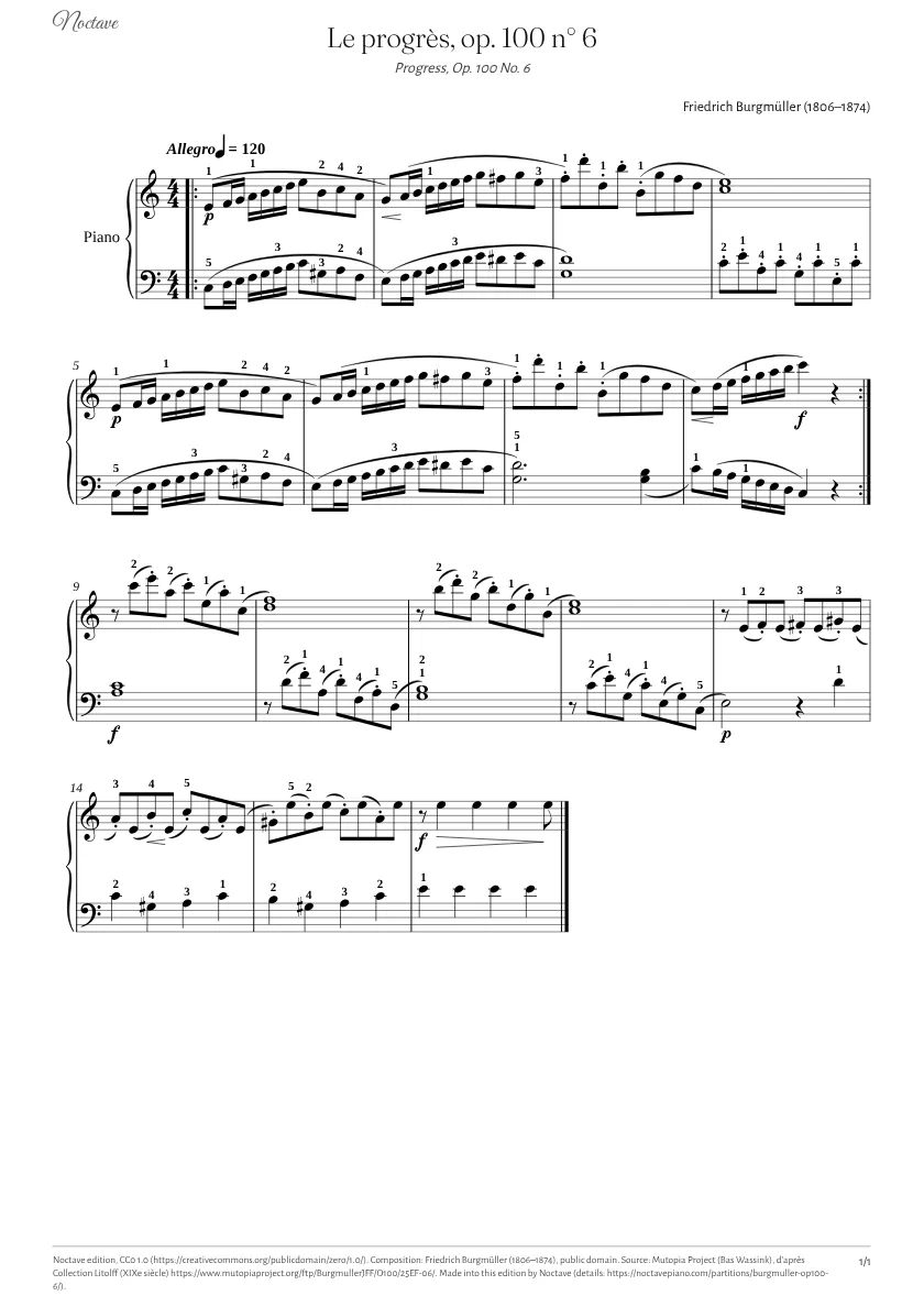 Première page de la partition de Le progrès, op. 100 n° 6