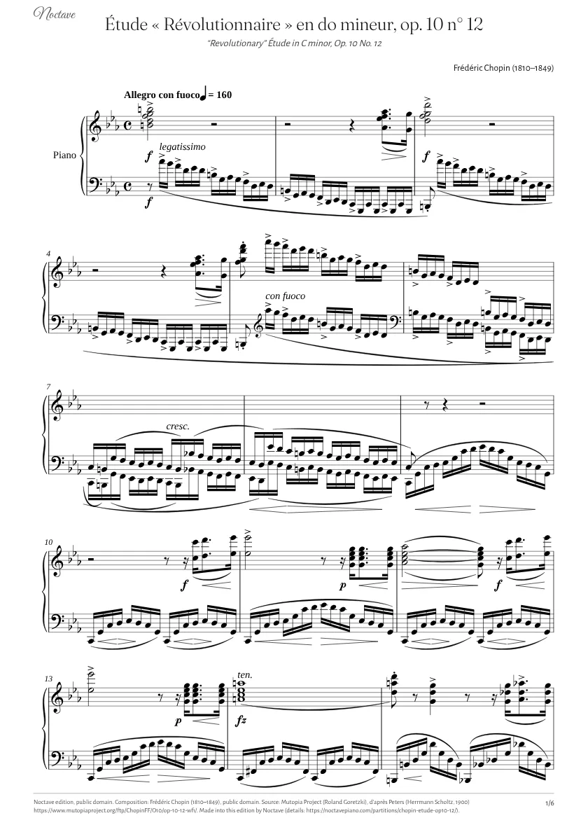 First page of the score of “Revolutionary” Étude in C minor, Op. 10 No. 12