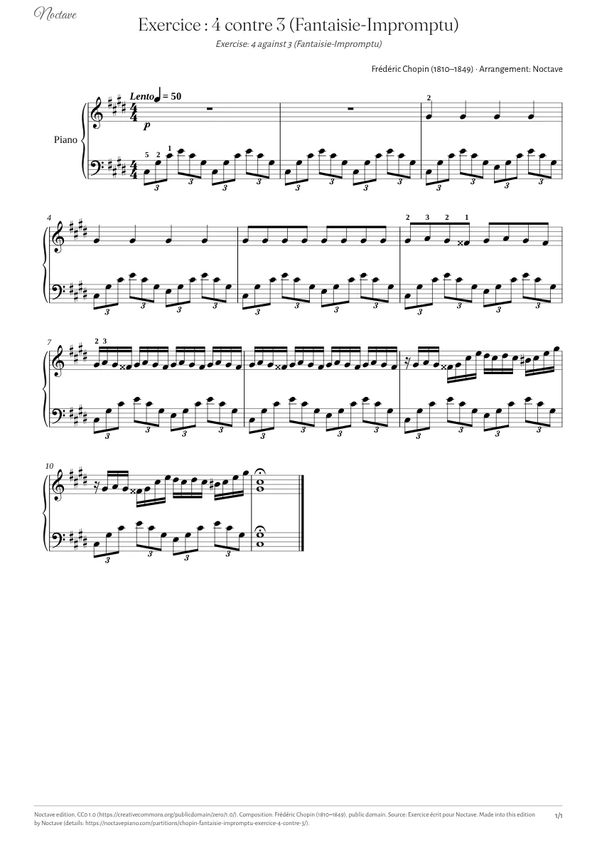 Première page de la partition de Exercice : 4 contre 3 (Fantaisie-Impromptu)