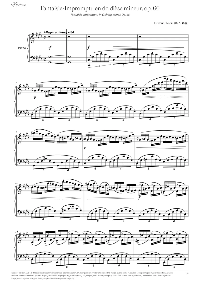 First page of the score of Fantaisie-Impromptu in C-sharp minor, Op. 66