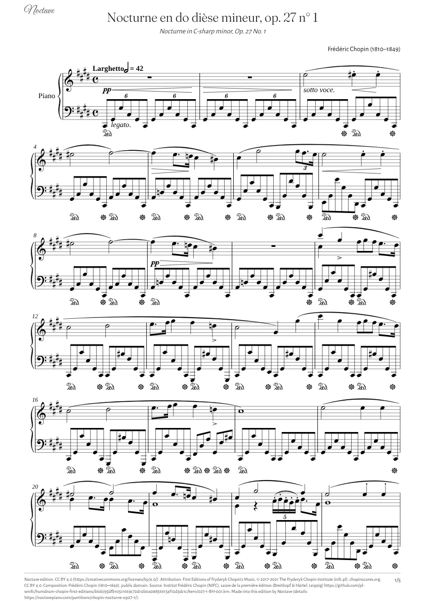 First page of the score of Nocturne in C-sharp minor, Op. 27 No. 1