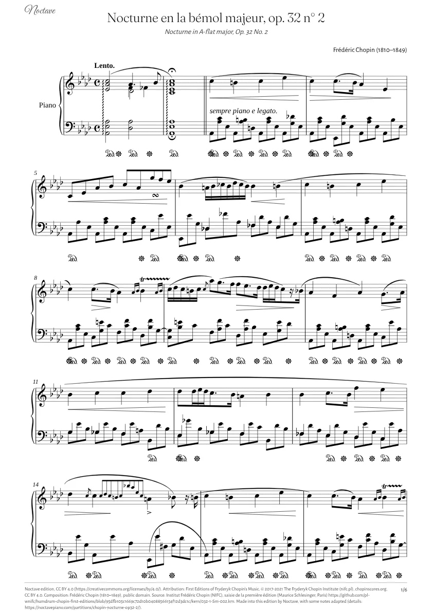 Première page de la partition de Nocturne en la bémol majeur, op. 32 n° 2