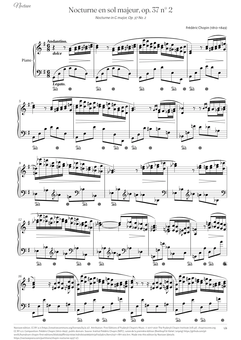 Première page de la partition de Nocturne en sol majeur, op. 37 n° 2