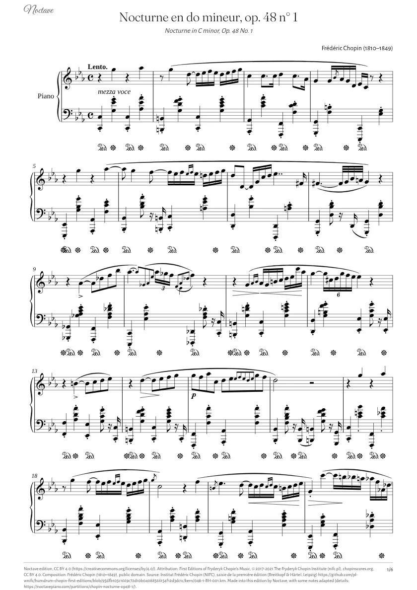 Première page de la partition de Nocturne en do mineur, op. 48 n° 1