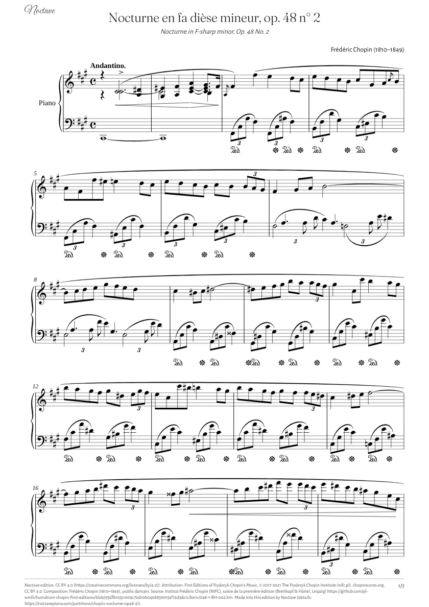 Première page de la partition de Nocturne en fa dièse mineur, op. 48 n° 2