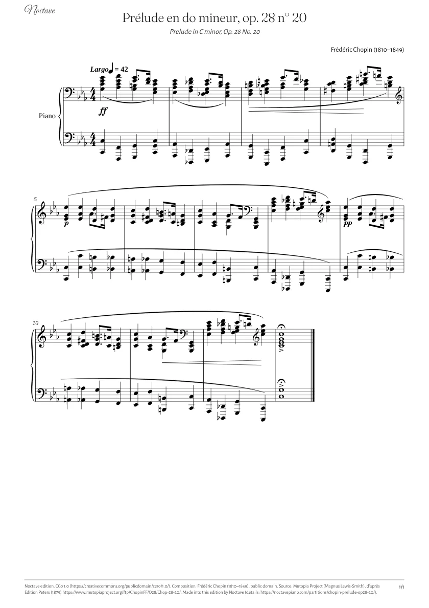 First page of the score of Prelude in C minor, Op. 28 No. 20