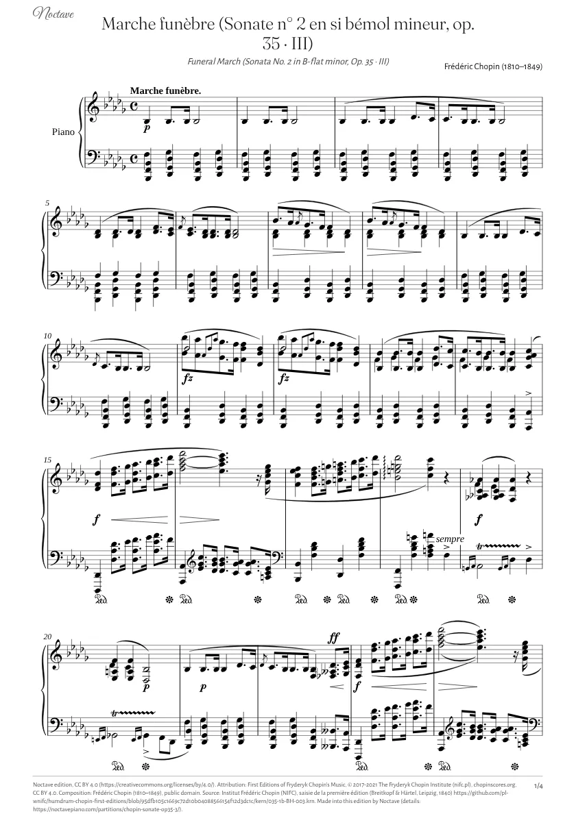 Première page de la partition de Marche funèbre (Sonate n° 2 en si bémol mineur, op. 35 · III)
