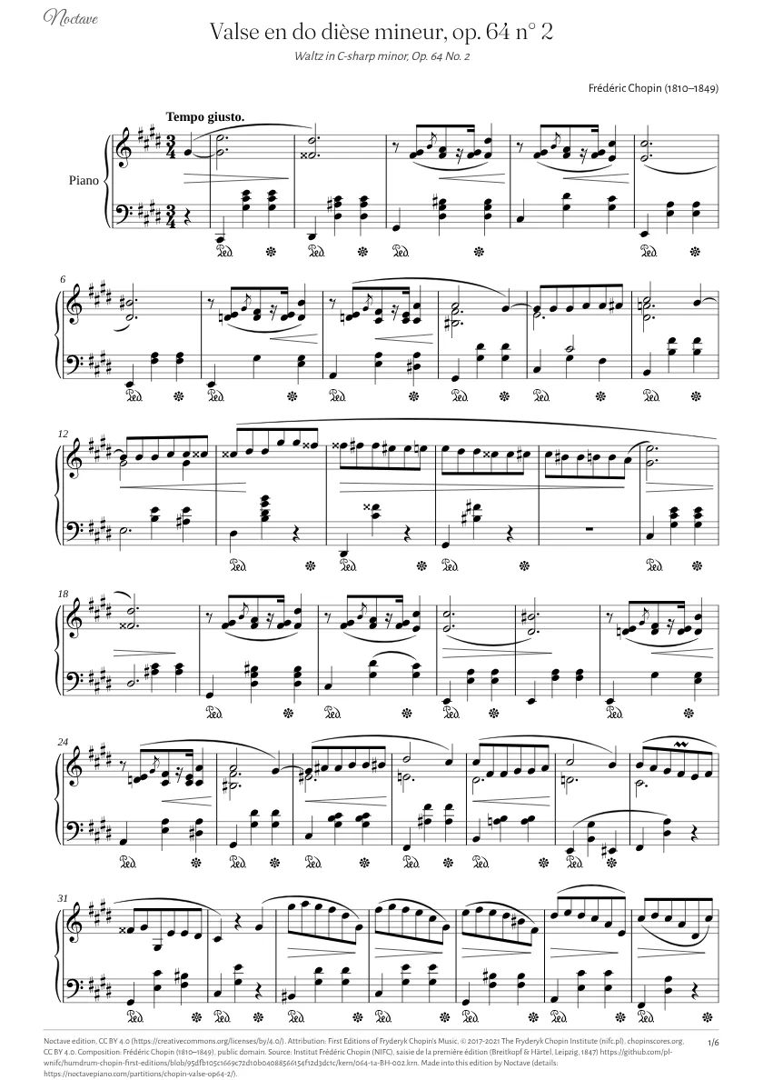Première page de la partition de Valse en do dièse mineur, op. 64 n° 2