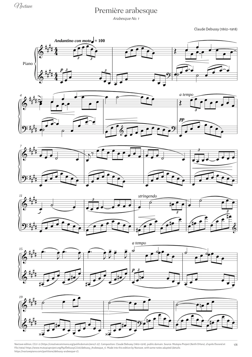 Première page de la partition de Première arabesque