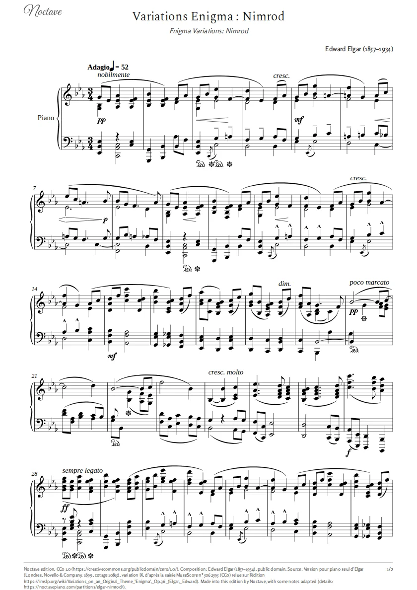 Première page de la partition de Variations Enigma : Nimrod