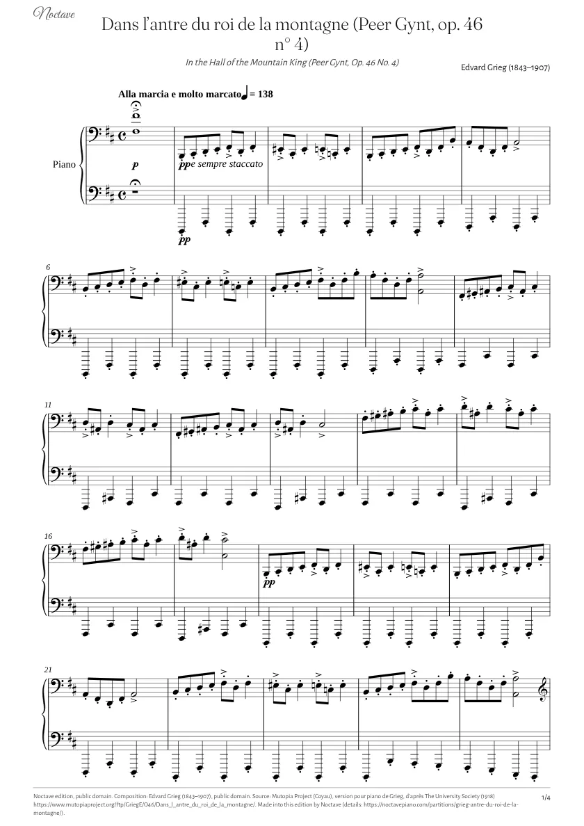 First page of the score of In the Hall of the Mountain King (Peer Gynt, Op. 46 No. 4)