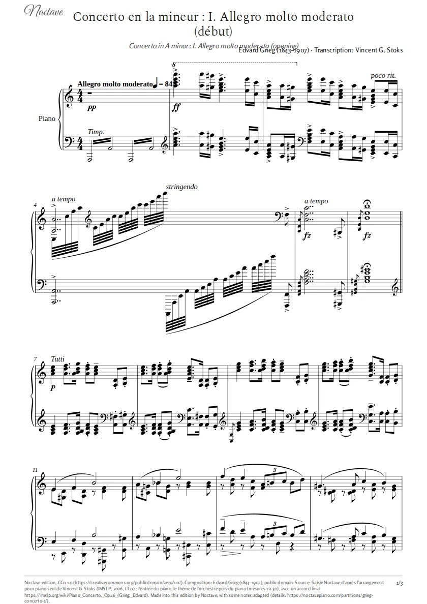 First page of the score of Concerto in A minor: I. Allegro molto moderato (opening)