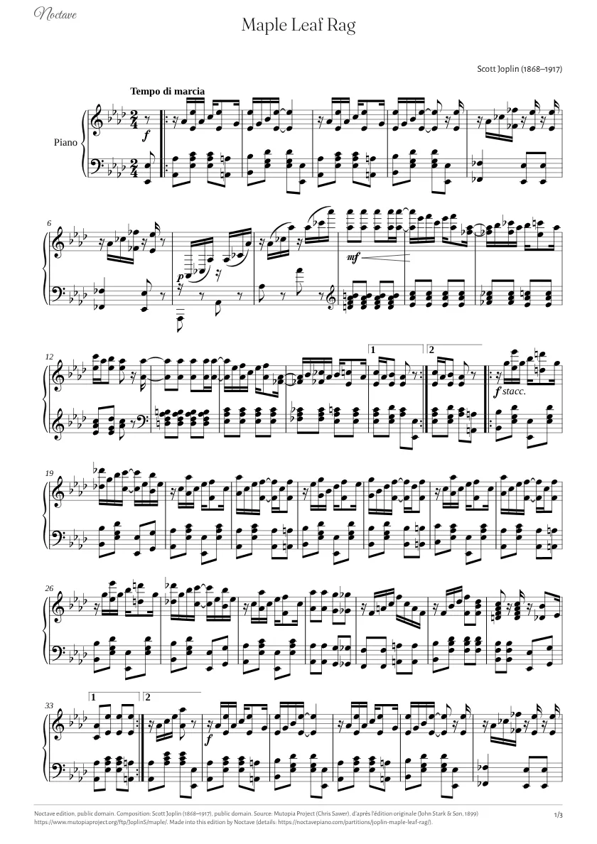 Première page de la partition de Maple Leaf Rag