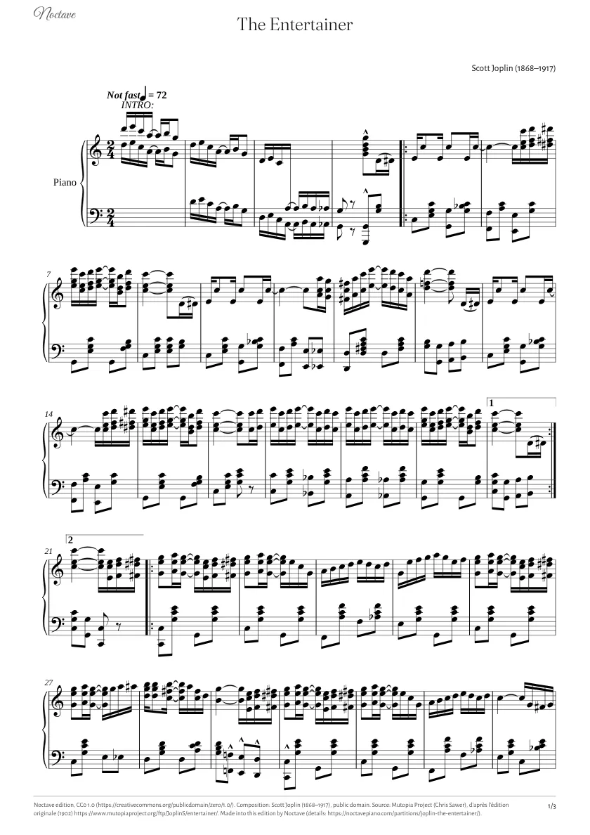Première page de la partition de The Entertainer