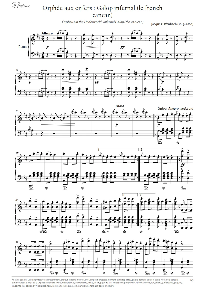 First page of the score of Orpheus in the Underworld: Infernal Galop (the can-can)