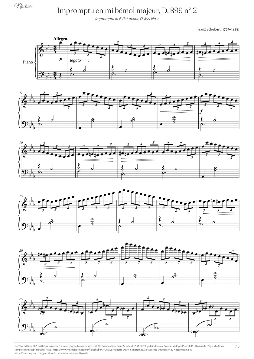 First page of the score of Impromptu in E-flat major, D. 899 No. 2
